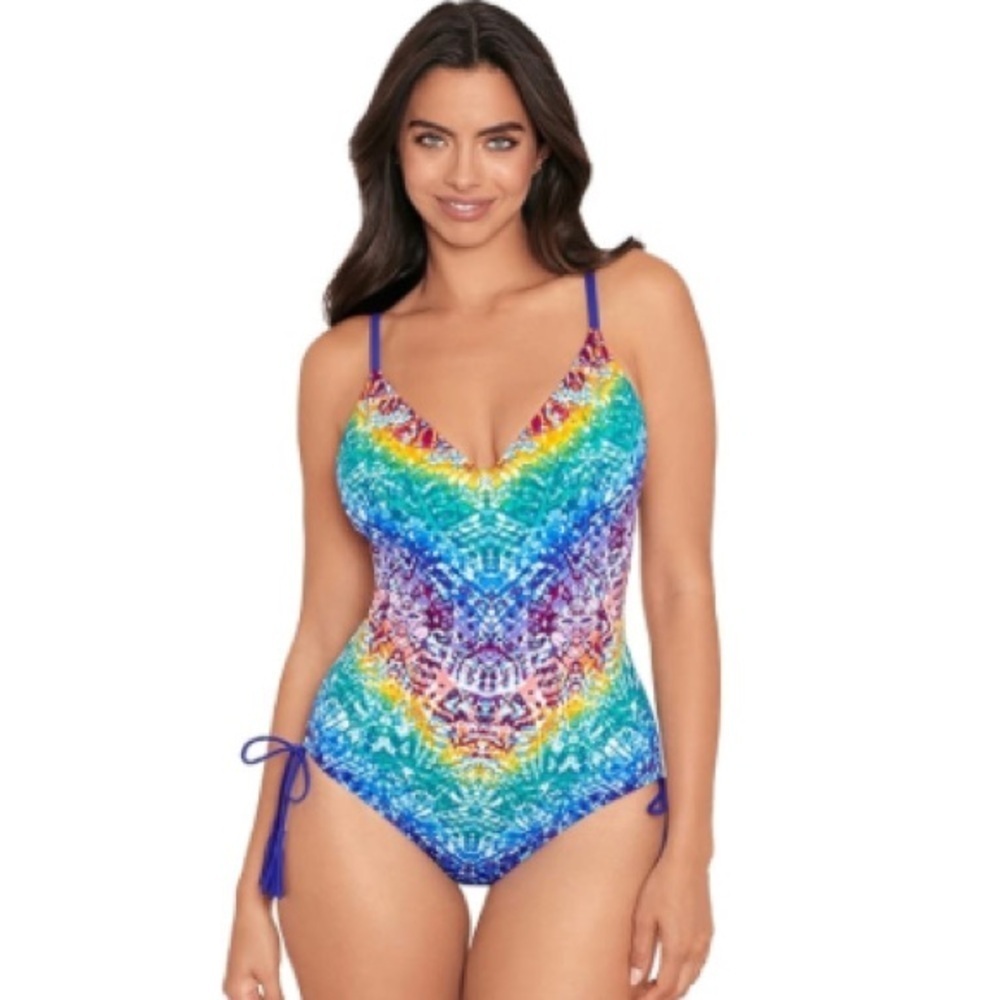 🆕 Skinnydippers by MIRACLESUIT One Piece Swimsuit Multi-Color Tassels Size M